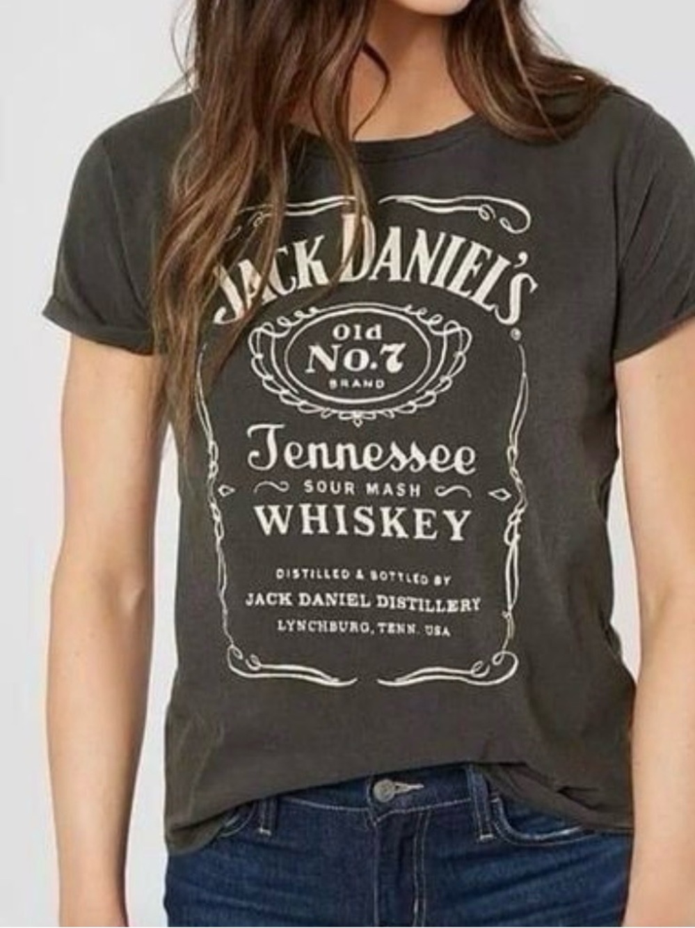 LUCKY BRAND JACK DANIELS GRAY GRAPHIC SHORT SLEEVE T-SHIRT WOMENS SZ XS